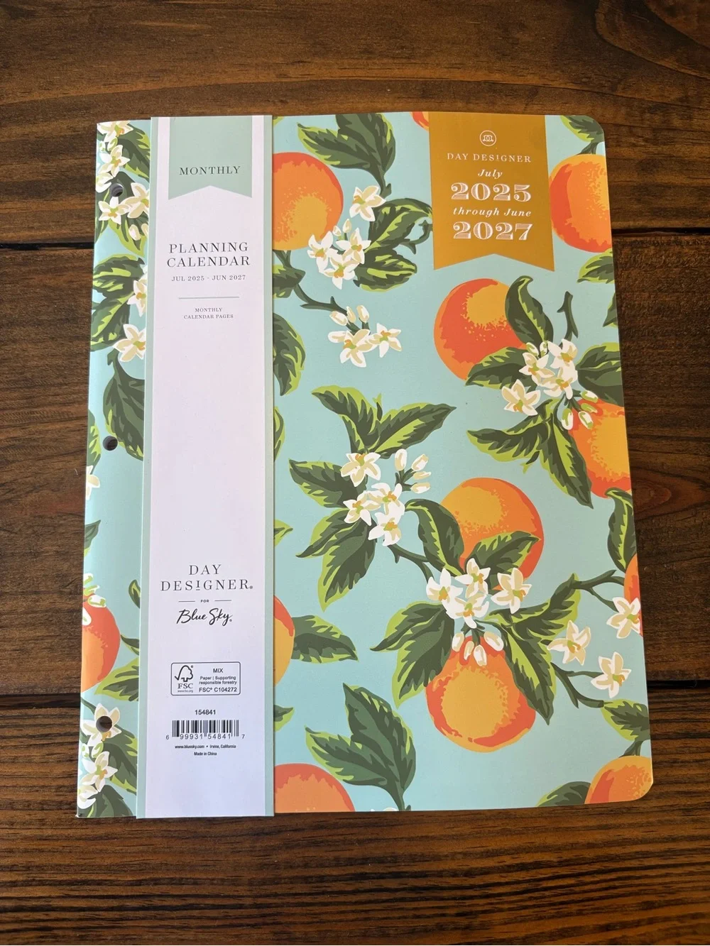 Monthly Planning Calendar 2025-2027 in Mint with Orange Floral Print